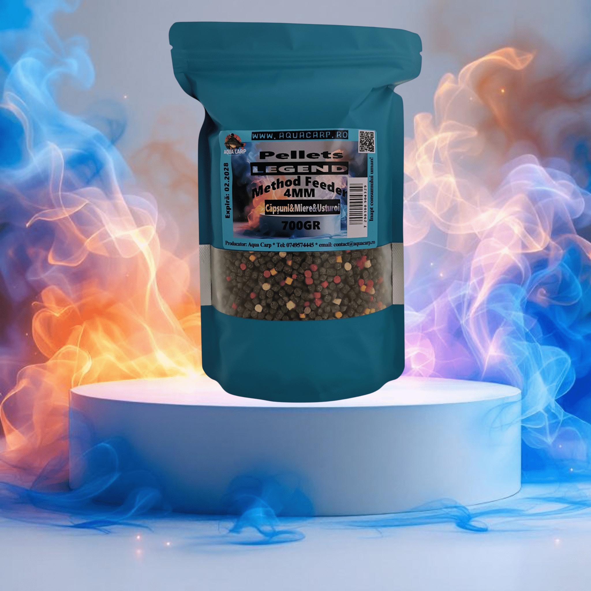 Pelete 4mm AquaCarp LEGEND Method Feeder Căpșuni&Miere&Usturoi 700GR